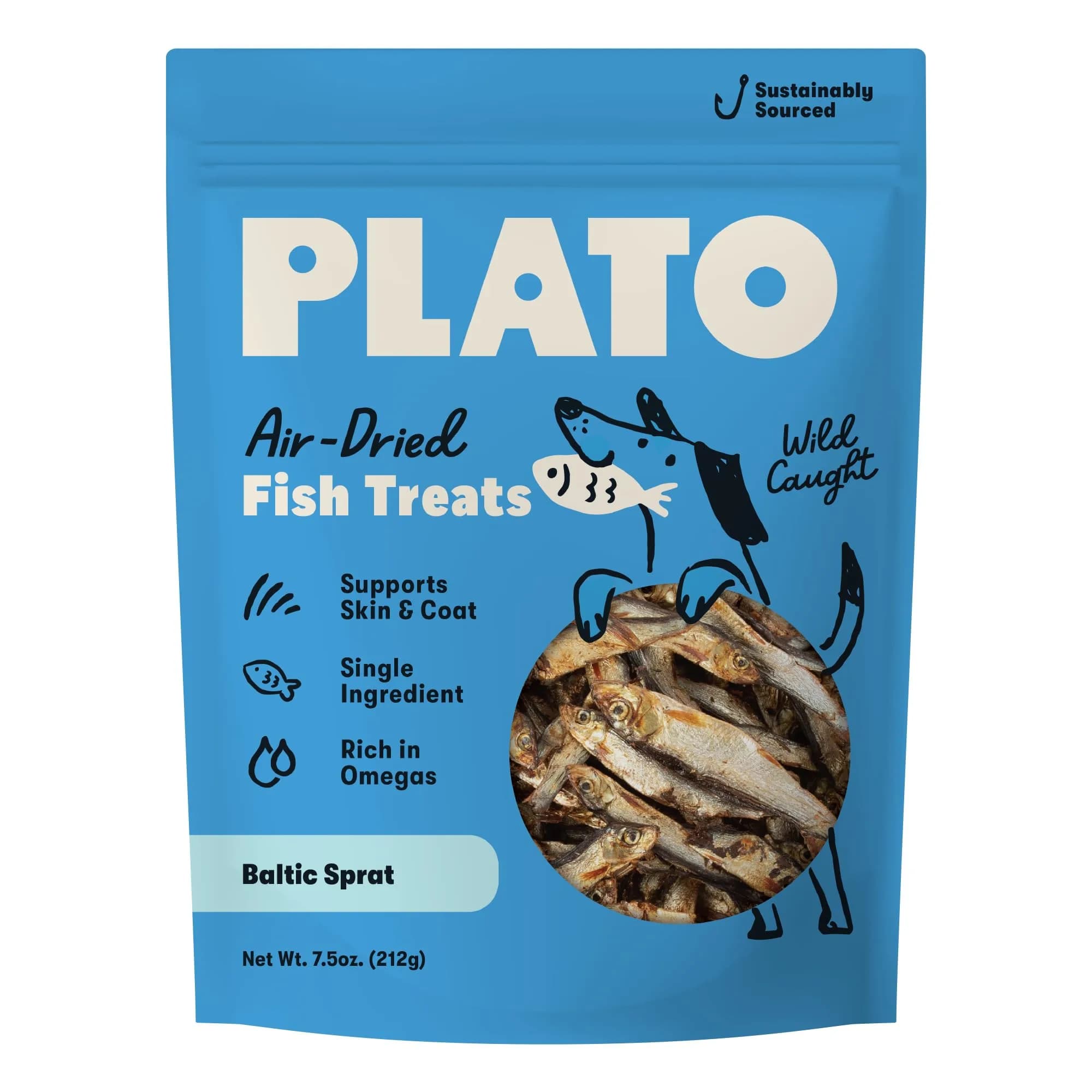 PLATO Single Ingredient Baltic Sprat Dog Treats 7.5 oz | Omega-Rich, Air-Dried Fish for Skin & Coat