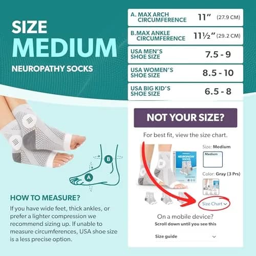 BraceAbility Neuropathy Socks - Medium, Gray, 3 Pairs | Nerve Pain Relief Foot Sleeves thumbnail 2