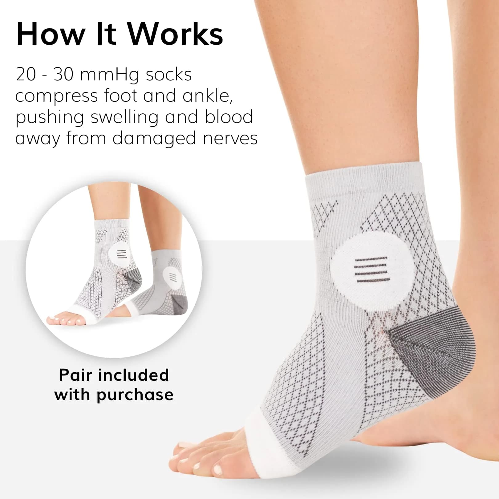 BraceAbility Neuropathy Socks - Large, Gray, 3 Pairs | Medical Compression for Nerve Pain - view 4