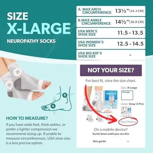 BraceAbility Neuropathy Socks X-Large Gray - 3 Pairs | FDA Approved Medical Compression for Nerve Pain thumbnail 2