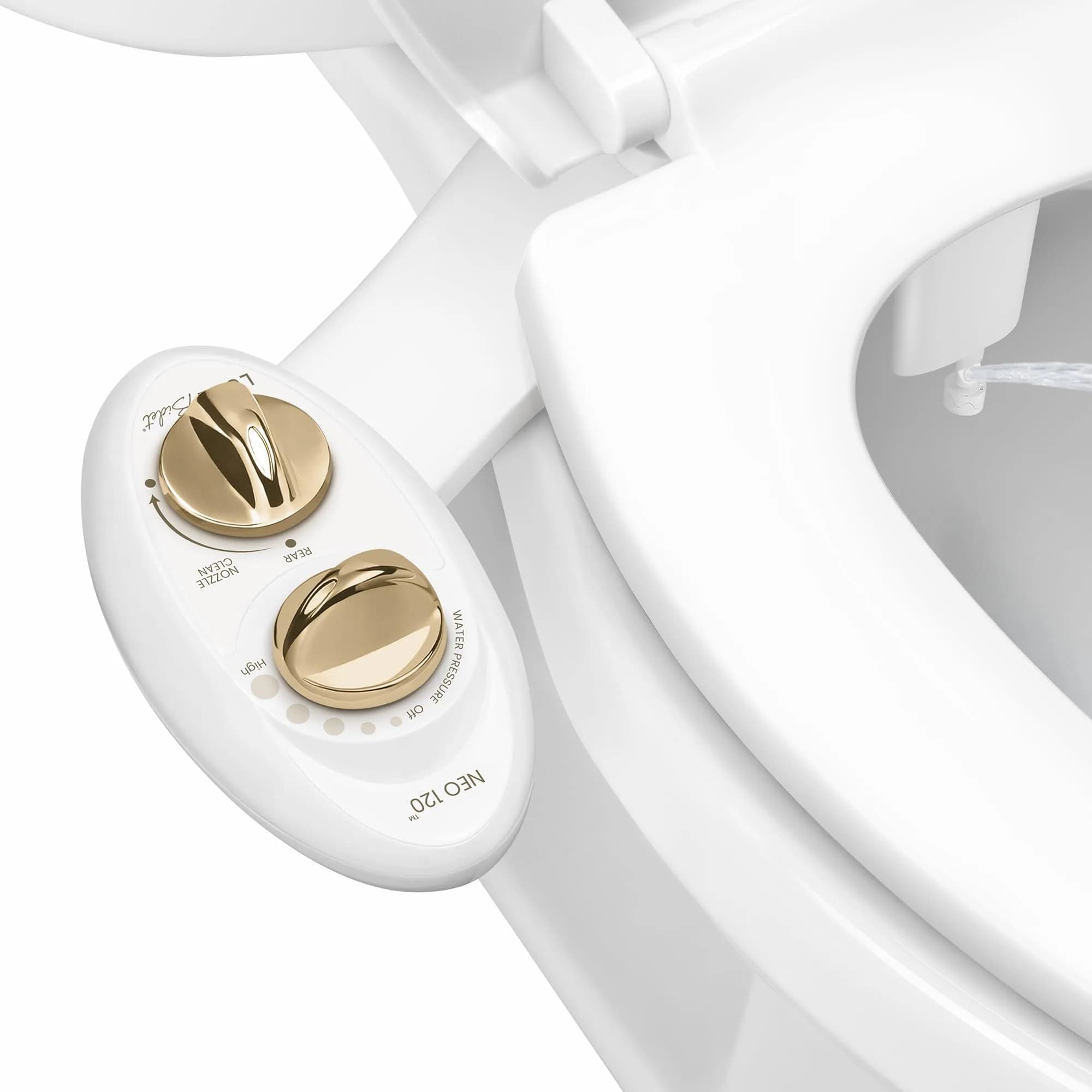 LUXE Bidet NEO 120 Gold Bidet Attachment for Toilet Seat 17.7 inches (45 cm) | Non-Electric Self-Cleaning Nozzle