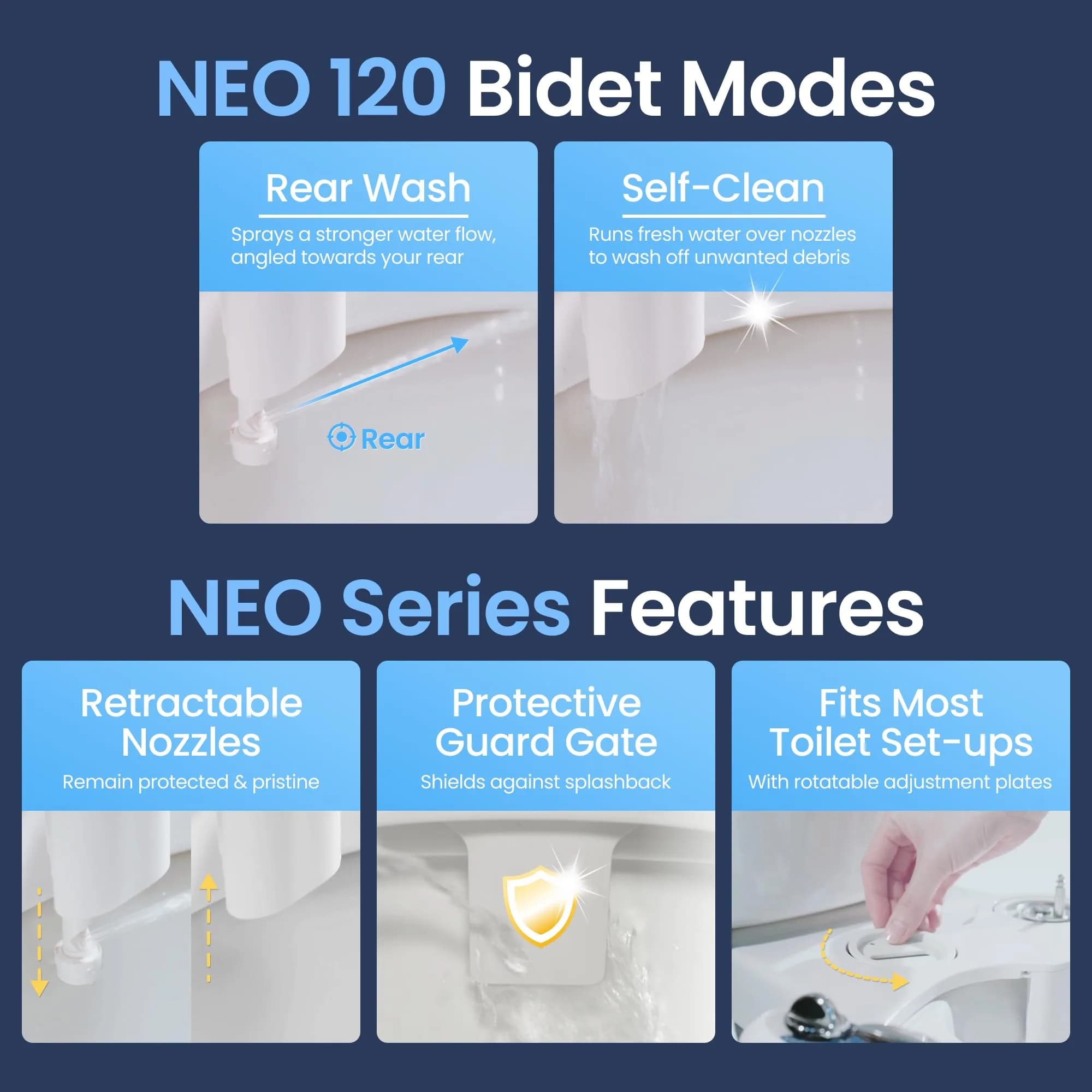 LUXE Bidet NEO 120 Gold Bidet Attachment for Toilet Seat 17.7 inches (45 cm) | Non-Electric Self-Cleaning Nozzle - view 3