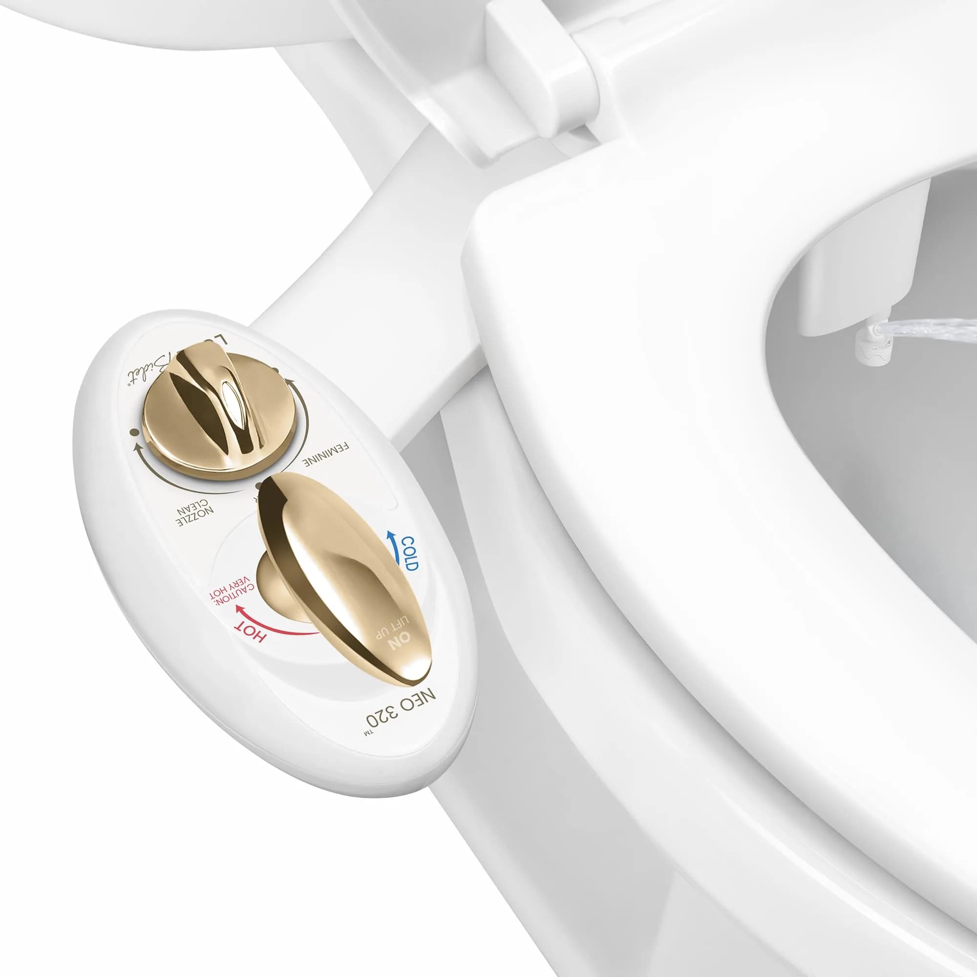 LUXE Bidet NEO 320 - Warm Water Bidet Attachment for Toilet Seat, Gold | Dual Nozzle, Self-Cleaning, Adjustable Pressure