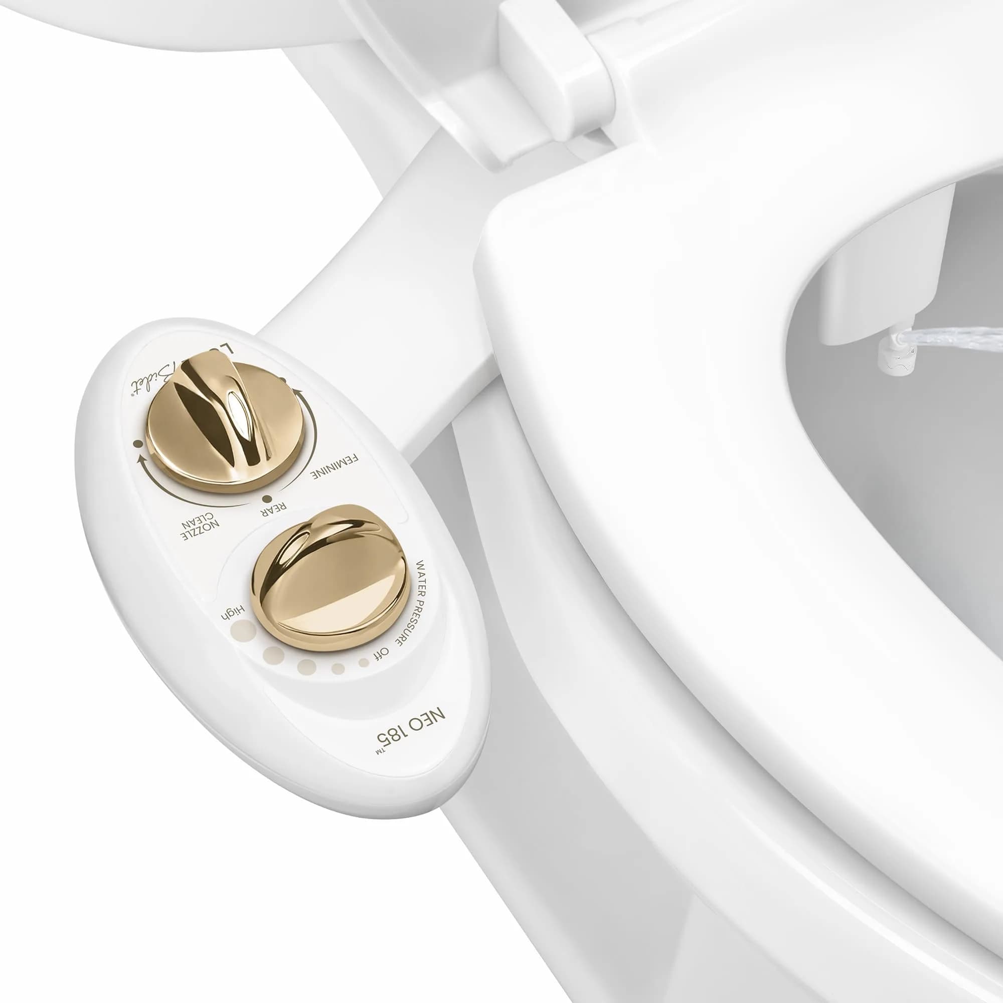 LUXE Bidet NEO 185 Bidet Attachment for Toilet Seat, Gold | Self-Cleaning Dual Nozzle, Adjustable Water Pressure — Gold