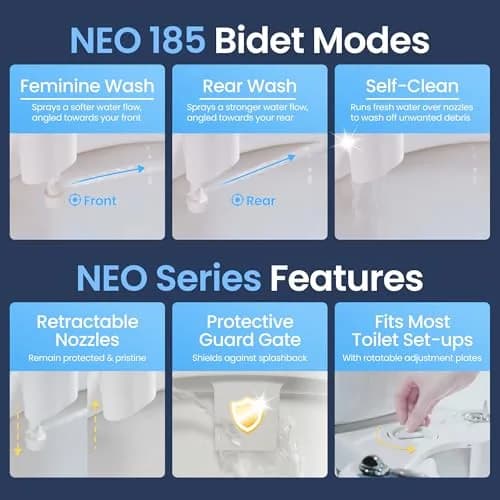 LUXE Bidet NEO 185 Bidet Attachment for Toilet Seat, Gold | Self-Cleaning Dual Nozzle, Adjustable Water Pressure thumbnail 3