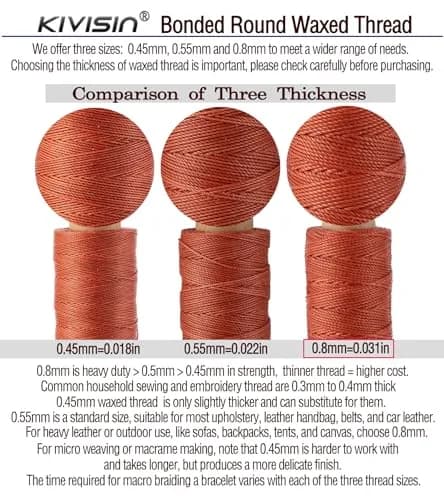 KIVISIN 12 Round Waxed Thread 0.8mm | Durable Leather & Jewelry Cord for Crafts thumbnail 4
