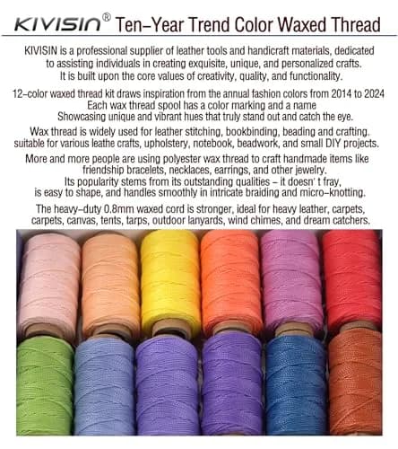 KIVISIN 12 Round Waxed Thread 0.8mm | Durable Leather & Jewelry Cord for Crafts thumbnail 5