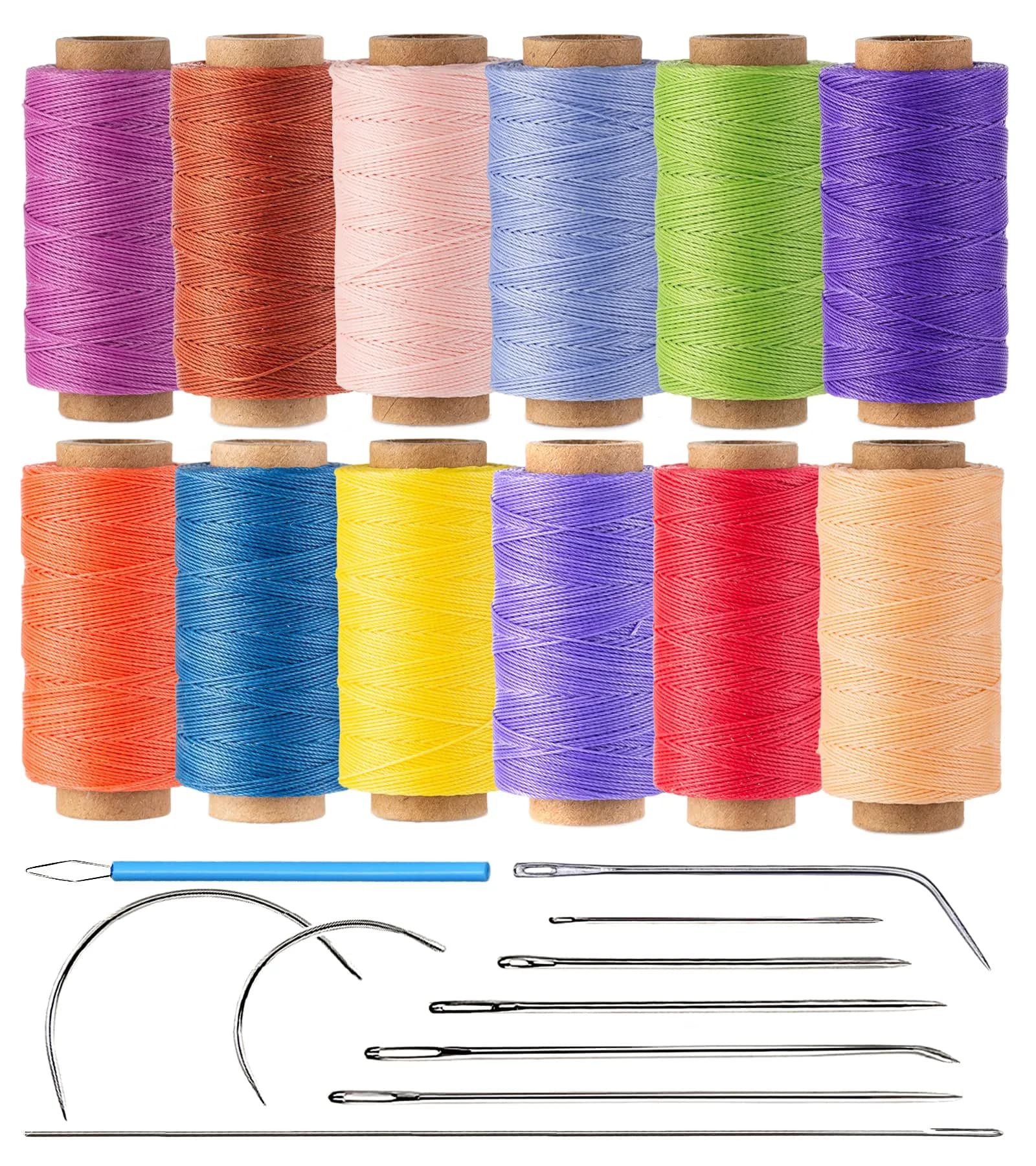 KIVISIN 12 Round Waxed Thread 0.8mm | Durable Leather & Jewelry Cord for Crafts — Multicolor