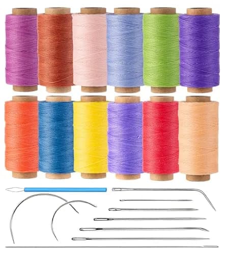 KIVISIN 12 Multicolor Round Waxed Thread 0.45mm | Waterproof, Durable & Vibrant (70-120 chars) thumbnail 1