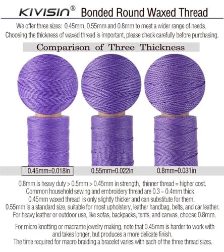 KIVISIN 12 Multicolor Round Waxed Thread 0.45mm | Waterproof, Durable & Vibrant (70-120 chars) thumbnail 4