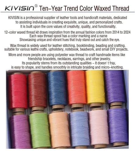 KIVISIN 12 Multicolor Round Waxed Thread 0.45mm | Waterproof, Durable & Vibrant (70-120 chars) thumbnail 5