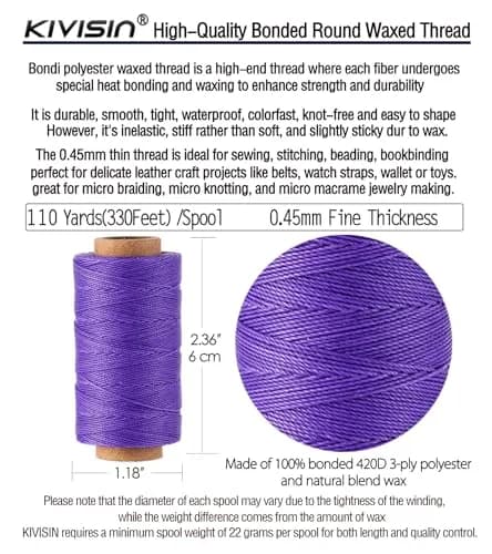 KIVISIN 12 Multicolor Round Waxed Thread 0.45mm | Waterproof, Durable & Vibrant (70-120 chars) thumbnail 3