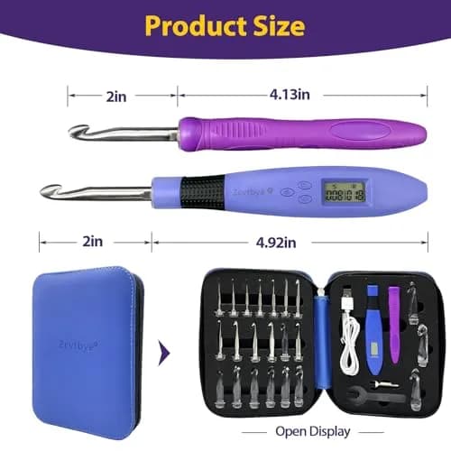Zcvtbye Light Up Crochet Hooks Set, 22 Sizes with Digital Counters & LED Light | Ergonomic & Rechargeable thumbnail 5