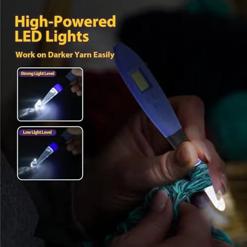 Zcvtbye Light Up Crochet Hooks Set, 22 Sizes with Digital Counters & LED Light | Ergonomic & Rechargeable thumbnail 6