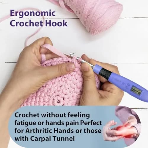 Zcvtbye Light Up Crochet Hooks Set, 22 Sizes with Digital Counters & LED Light | Ergonomic & Rechargeable thumbnail 3