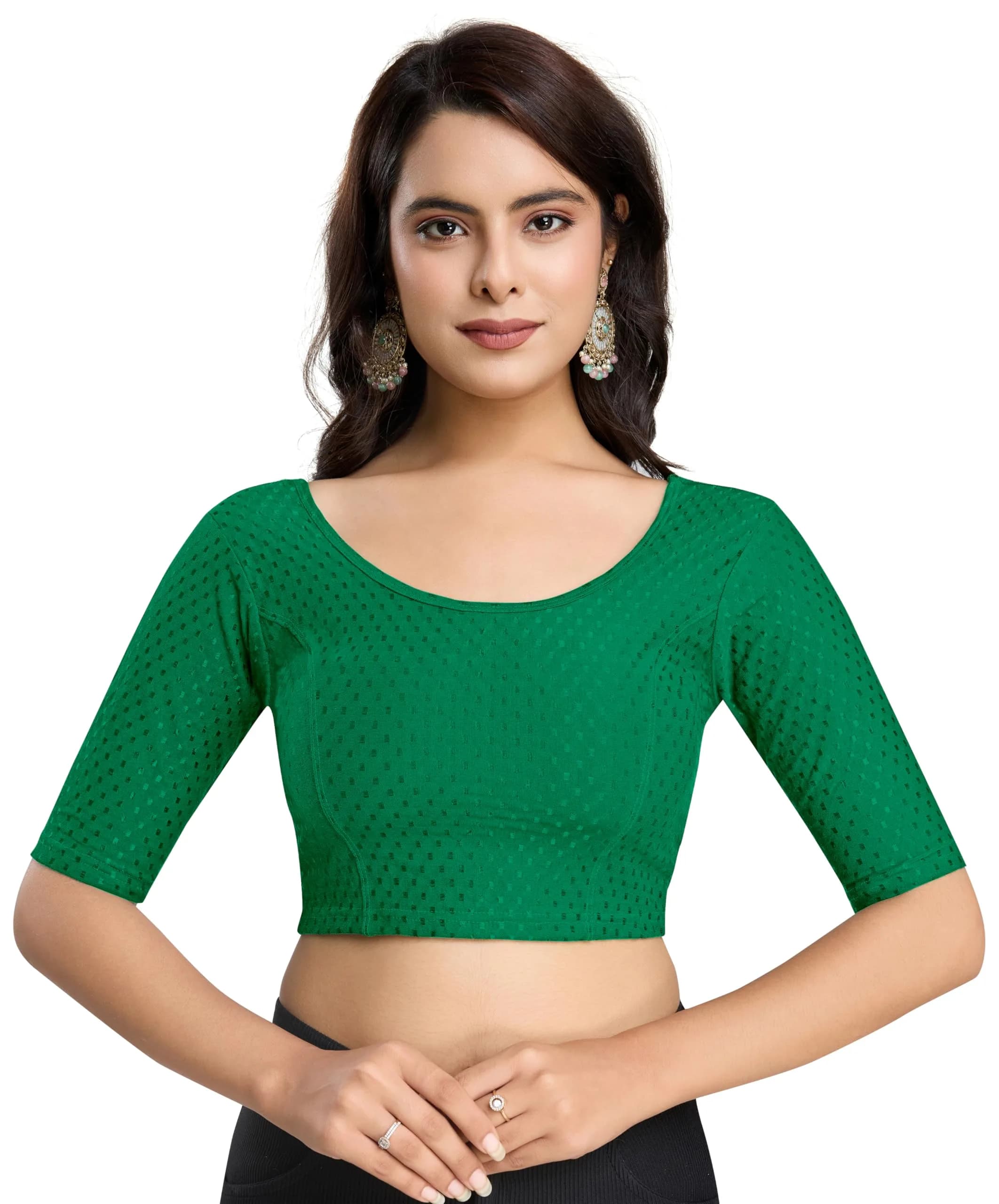 TRENDMALLS Dobby Cotton Stretchable Saree Blouse B01 Green | Stylish, Comfortable Fit for Women