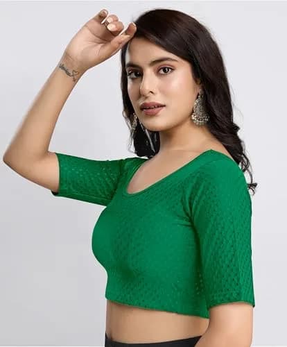 TRENDMALLS Dobby Cotton Stretchable Saree Blouse B01 Green | Stylish, Comfortable Fit for Women thumbnail 4