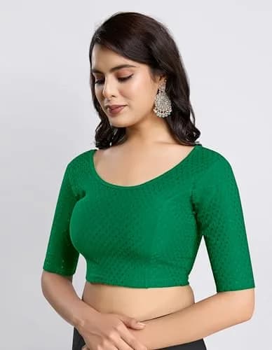 TRENDMALLS Dobby Cotton Stretchable Saree Blouse B01 Green | Stylish, Comfortable Fit for Women thumbnail 6