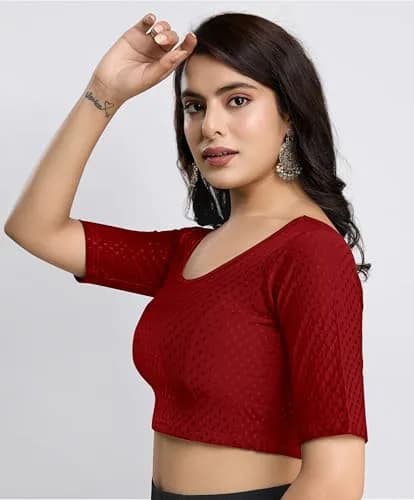 TRENDMALLS Dobby Cotton Stretchable Saree Blouse B01 Maroon | Stylish Ready to Wear thumbnail 6