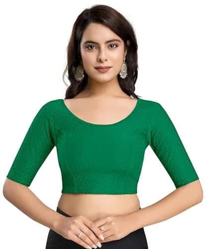 TRENDMALLS Dobby Cotton Stretchable Saree Blouse Green Large | Breathable Fabric for Indian Climate thumbnail 1