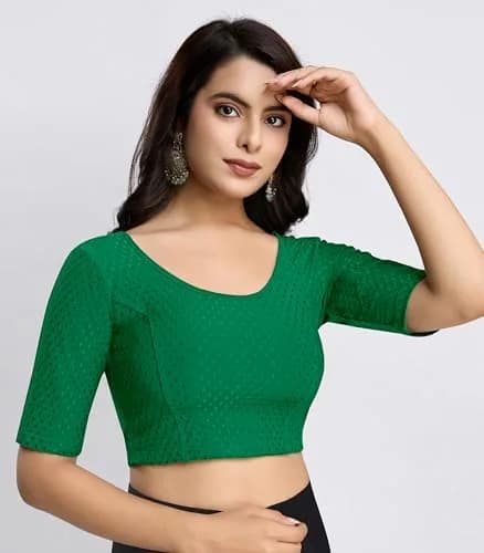 TRENDMALLS Dobby Cotton Stretchable Saree Blouse Green Large | Breathable Fabric for Indian Climate thumbnail 5