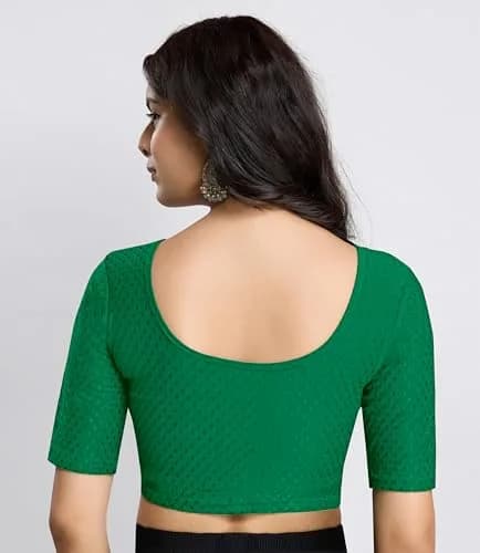 TRENDMALLS Dobby Cotton Stretchable Saree Blouse Green Large | Breathable Fabric for Indian Climate thumbnail 2
