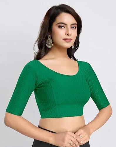 TRENDMALLS Dobby Cotton Stretchable Saree Blouse Green Large | Breathable Fabric for Indian Climate thumbnail 3