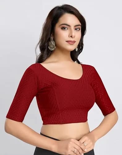 TRENDMALLS Saree Blouse 3X-Large Maroon | Dobby Cotton Stretchable for Women thumbnail 3