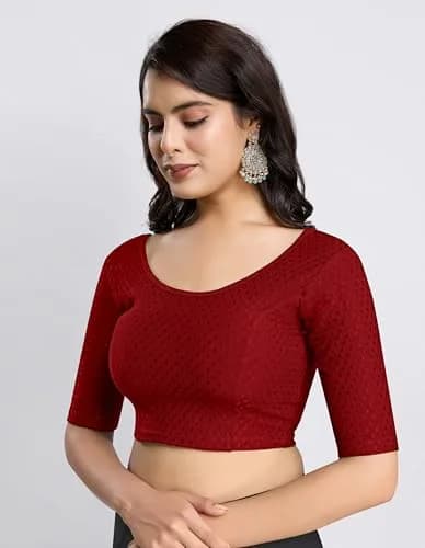 TRENDMALLS Dobby Cotton Stretchable Saree Blouse XX-Large Maroon | Ready-to-Wear Indian Traditional Fit thumbnail 4