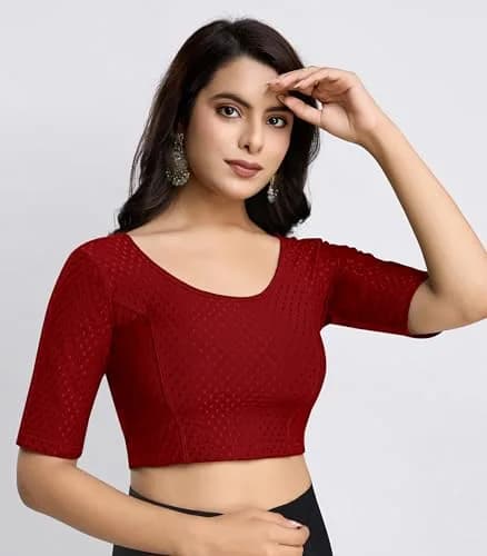 TRENDMALLS Dobby Cotton Stretchable Saree Blouse XX-Large Maroon | Ready-to-Wear Indian Traditional Fit thumbnail 5
