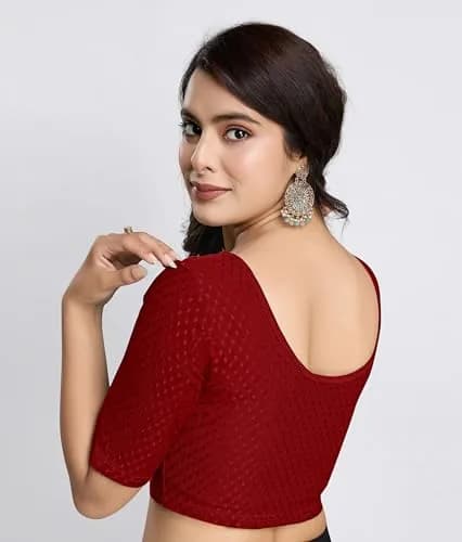TRENDMALLS Dobby Cotton Stretchable Saree Blouse XX-Large Maroon | Ready-to-Wear Indian Traditional Fit thumbnail 7