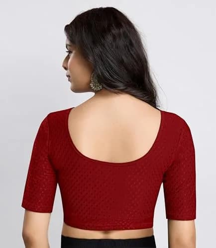TRENDMALLS Dobby Cotton Stretchable Saree Blouse XX-Large Maroon | Ready-to-Wear Indian Traditional Fit thumbnail 2