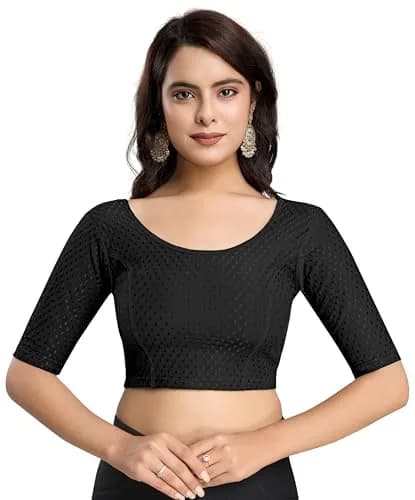 TRENDMALLS Dobby Cotton Stretchable Saree Blouse Black Small | Ready-to-Wear for Indian Occasions thumbnail 1