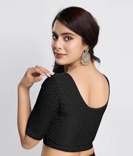 TRENDMALLS Dobby Cotton Stretchable Saree Blouse Black Small | Ready-to-Wear for Indian Occasions thumbnail 6