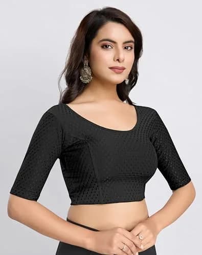 TRENDMALLS Dobby Cotton Stretchable Saree Blouse Black Small | Ready-to-Wear for Indian Occasions thumbnail 3