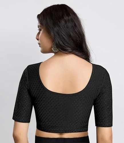 TRENDMALLS Dobby Cotton Stretchable Saree Blouse Black XL | Ready-to-Wear, Elbow Sleeve, Round Neck thumbnail 2