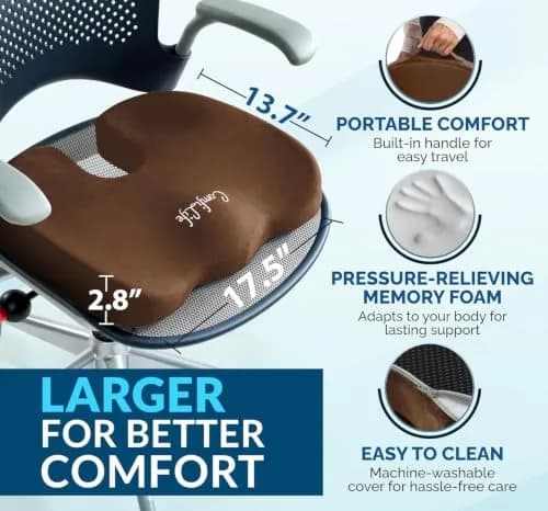 ComfiLife Gel Memory Foam Seat Cushion with Cooling Gel Layer & U-Shape Cutout | Doctor Recommended for Back & Sciatica Relief (Brown, 17.5" x 13.7" x 2.8") thumbnail 6