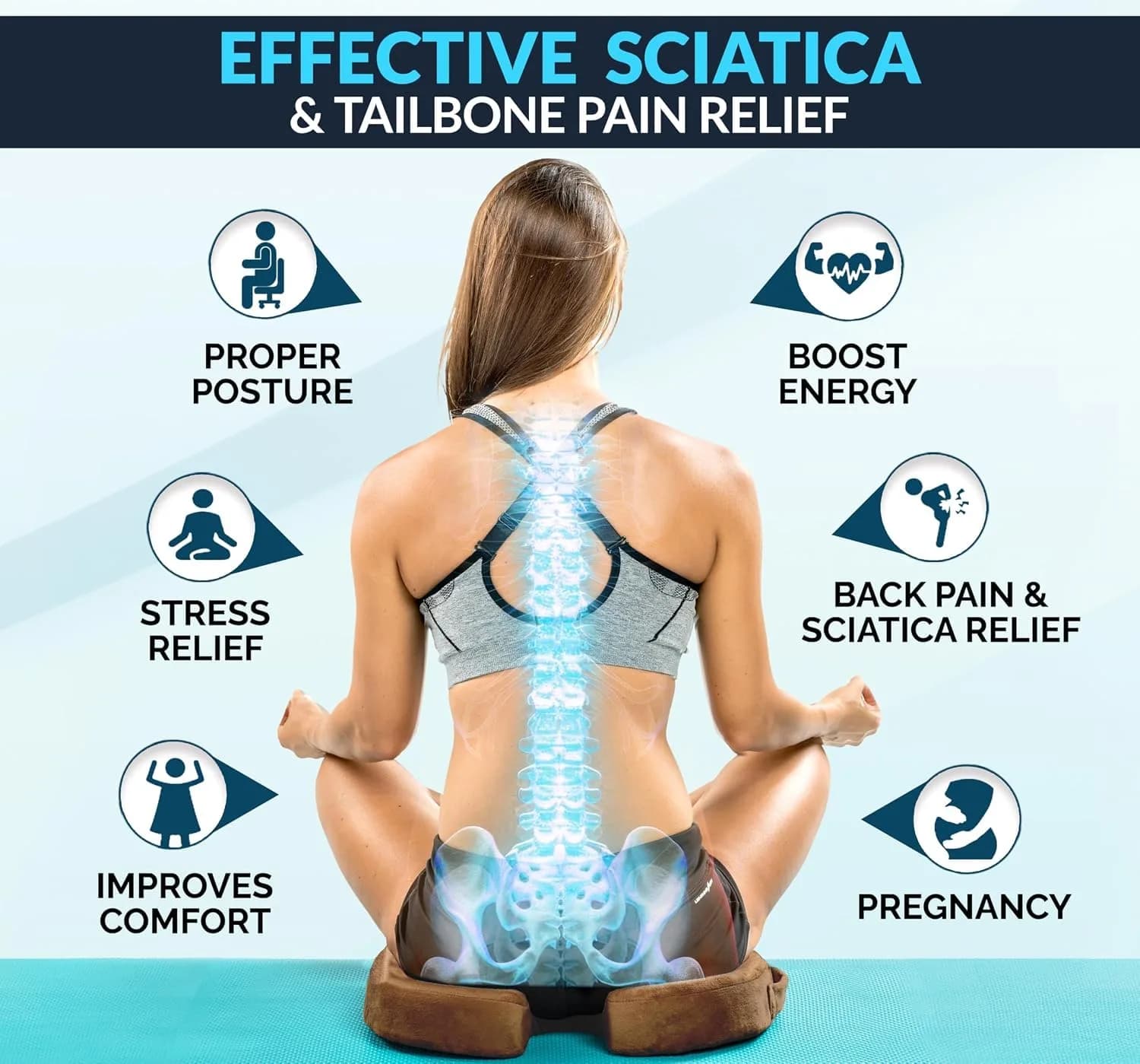 ComfiLife Gel Memory Foam Seat Cushion with Cooling Gel Layer & U-Shape Cutout | Doctor Recommended for Back & Sciatica Relief (Brown, 17.5" x 13.7" x 2.8") - view 8