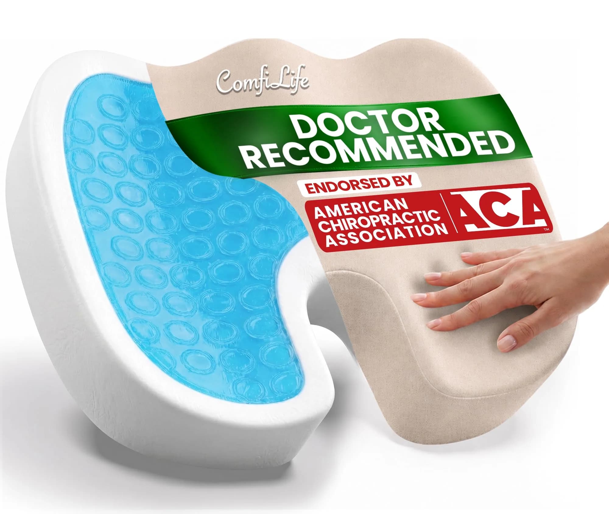 ComfiLife Gel Memory Foam Seat Cushion with Cooling Gel Layer | 43.9cm x 34.8cm x 7.1cm (17.3" x 13.7" x 2.8") - main product image