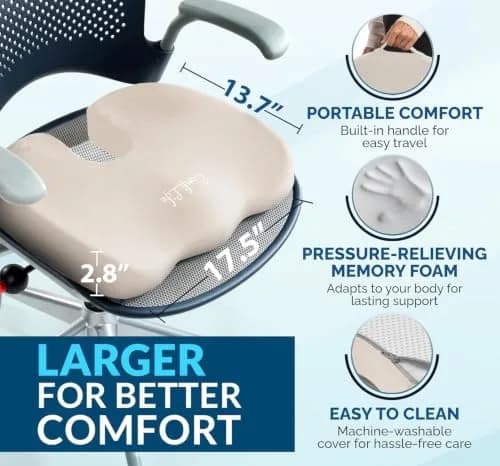 ComfiLife Gel Memory Foam Seat Cushion with Cooling Gel Layer | 43.9cm x 34.8cm x 7.1cm (17.3" x 13.7" x 2.8") thumbnail 6