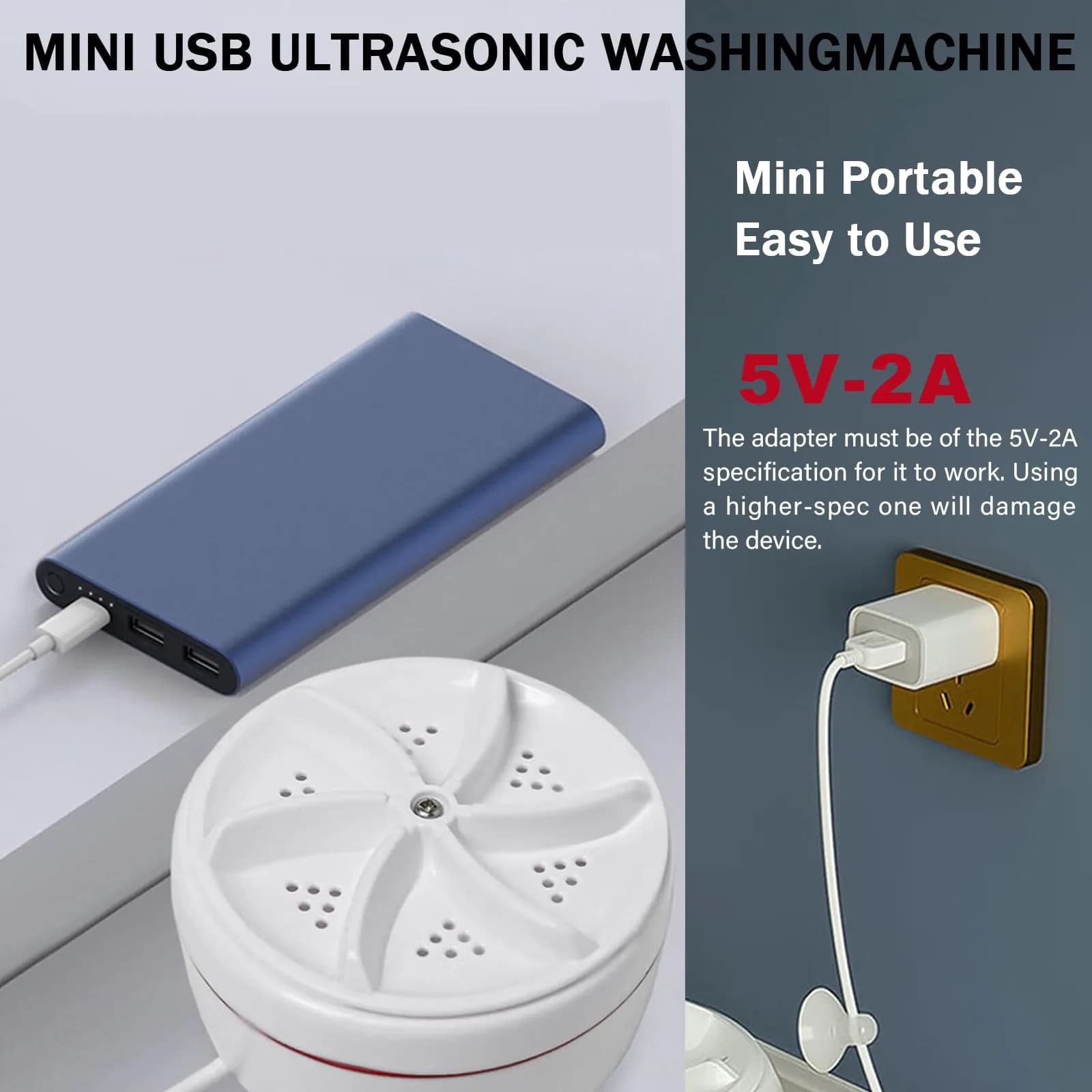 VJK Mini Portable USB Washing Machine for Clothes and Dishes, White (1-Pack) - view 7