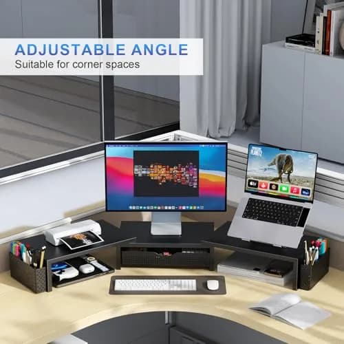 gianotter Dual Monitor Stand Riser with Drawer and Pen Holders, Black | USPTO Patented Organizer thumbnail 5