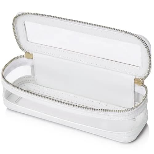 Pinkmik Slim Clear Makeup Brush Case White 21.5cm (8.46") | Waterproof Faux Leather Travel Cosmetic Bag thumbnail 1