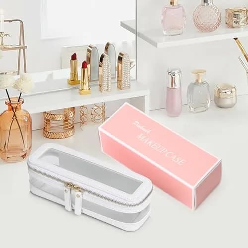 Pinkmik Slim Clear Makeup Brush Case White 21.5cm (8.46") | Waterproof Faux Leather Travel Cosmetic Bag thumbnail 6
