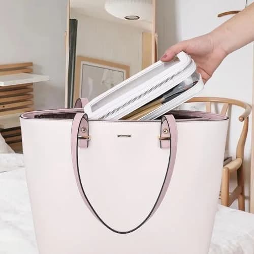 Pinkmik Slim Clear Makeup Brush Case White 21.5cm (8.46") | Waterproof Faux Leather Travel Cosmetic Bag thumbnail 2
