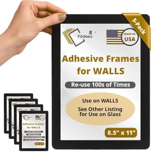 Fodeez 8.5 x 11 Adhesive Wall Frames - Peel & Stick Picture Frames, Dry Erase, Reusable, Pack of 5 thumbnail 1