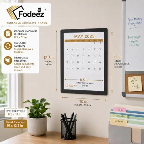Fodeez 8.5 x 11 Adhesive Wall Frames - Peel & Stick Picture Frames, Dry Erase, Reusable, Pack of 5 thumbnail 2