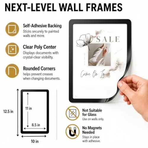 Fodeez 8.5 x 11 Adhesive Wall Frames - Peel & Stick Picture Frames, Dry Erase, Reusable, Pack of 5 thumbnail 3