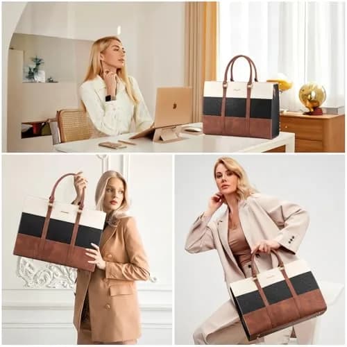 LOVEVOOK Laptop Bag for Women, 15.6 Inch Vintage Leather Tote Bag | Waterproof Computer Bag with Clutch Purse thumbnail 7