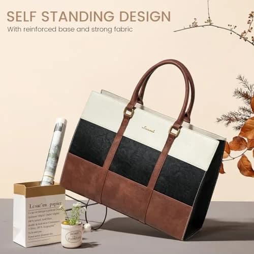 LOVEVOOK Laptop Bag for Women, 15.6 Inch Vintage Leather Tote Bag | Waterproof Computer Bag with Clutch Purse thumbnail 3